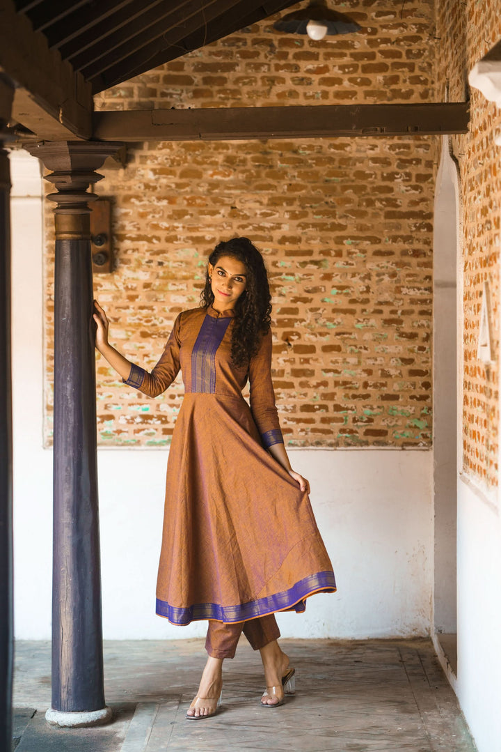 Brown and Purple Mangalgiri Co-Ord Set | Made To Order