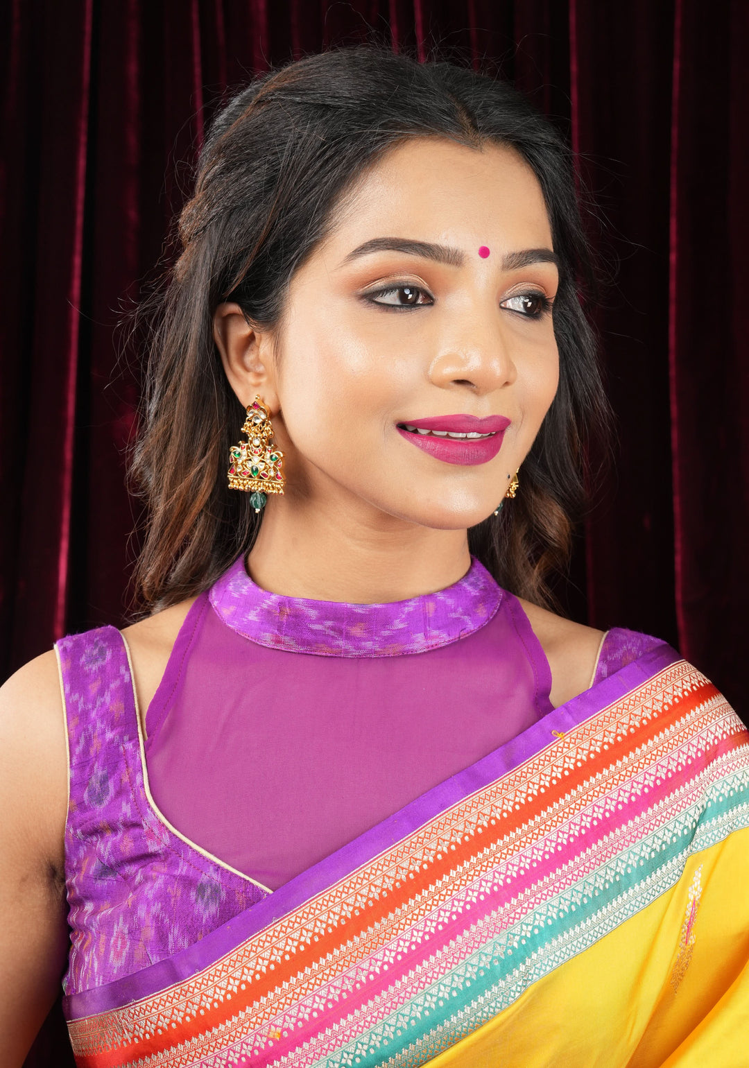 Ahmedabadi Kundan Birds design jadau Earrings with single green dangling beads | Shobitam Jewelry