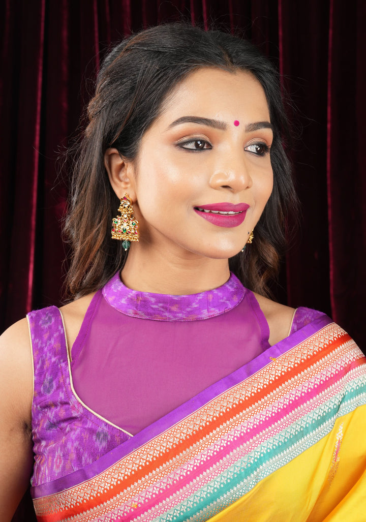 Ahmedabadi Kundan Birds design jadau Earrings with single green dangling beads | Shobitam Jewelry