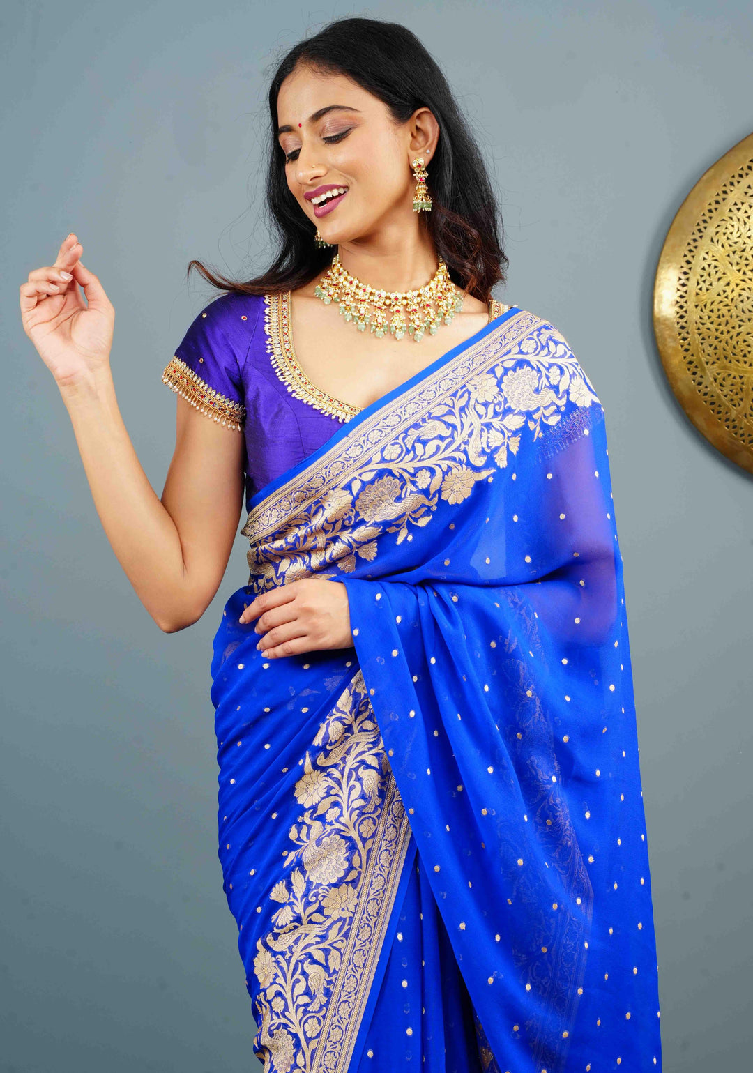Purple Pure Raw Silk blouse with Kundan Detailing and Maggam Work, Customizable, Made to Order