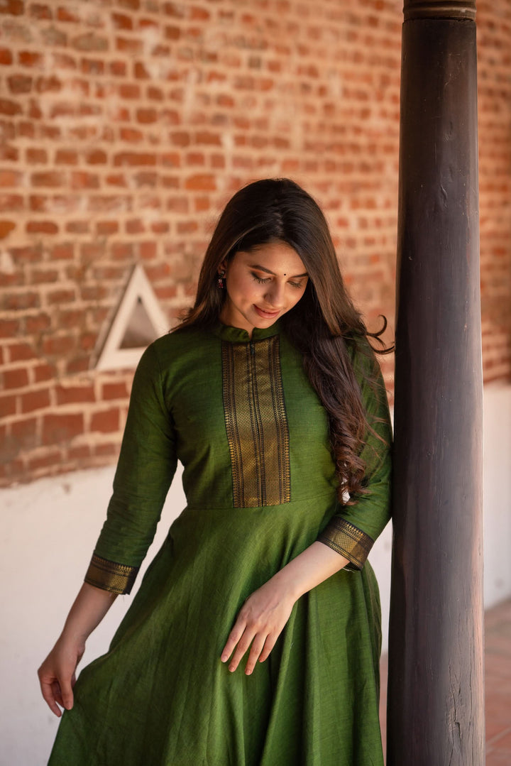 Henna Green and Black Mangalgiri Co-Ord Set |Made to Order
