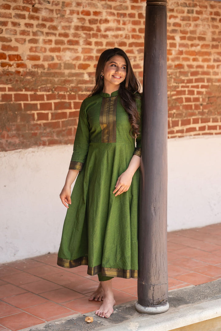 Henna Green and Black Mangalgiri Co-Ord Set |Made to Order