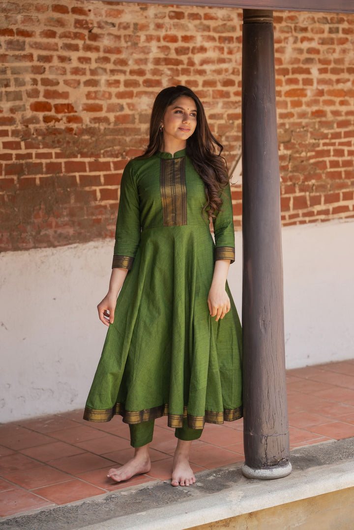 Henna Green and Black Mangalgiri Co-Ord Set |Made to Order