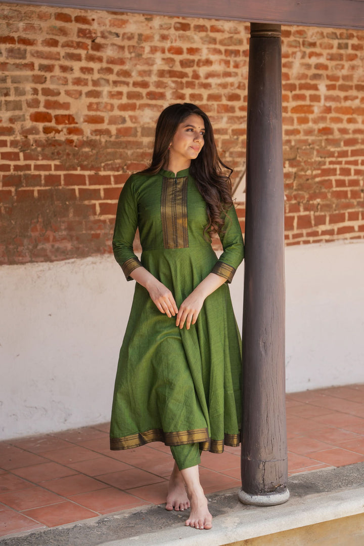 Henna Green and Black Mangalgiri Co-Ord Set |Made to Order