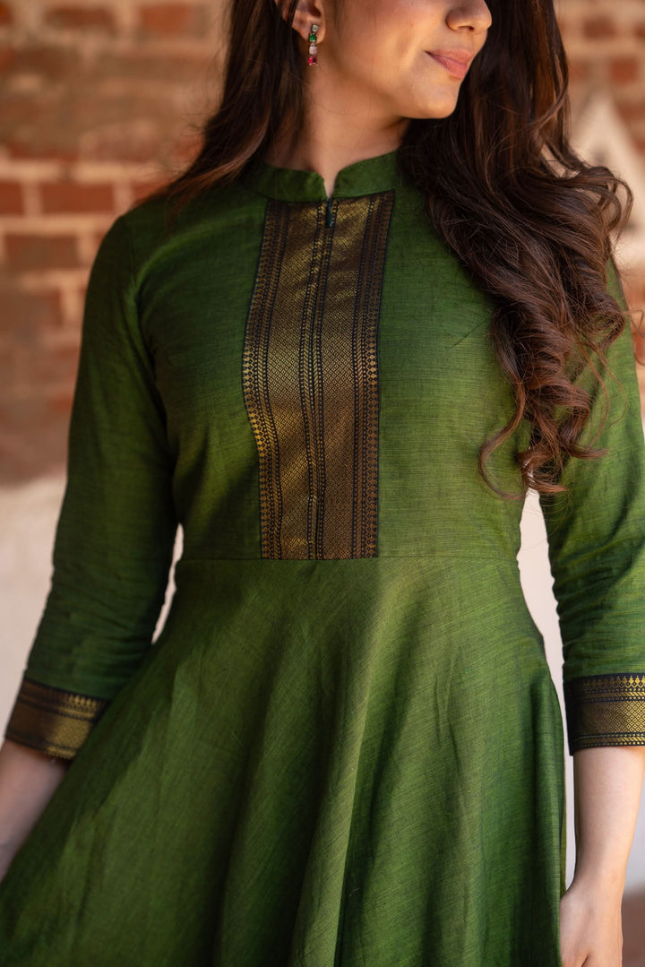 Henna Green and Black Mangalgiri Co-Ord Set |Made to Order
