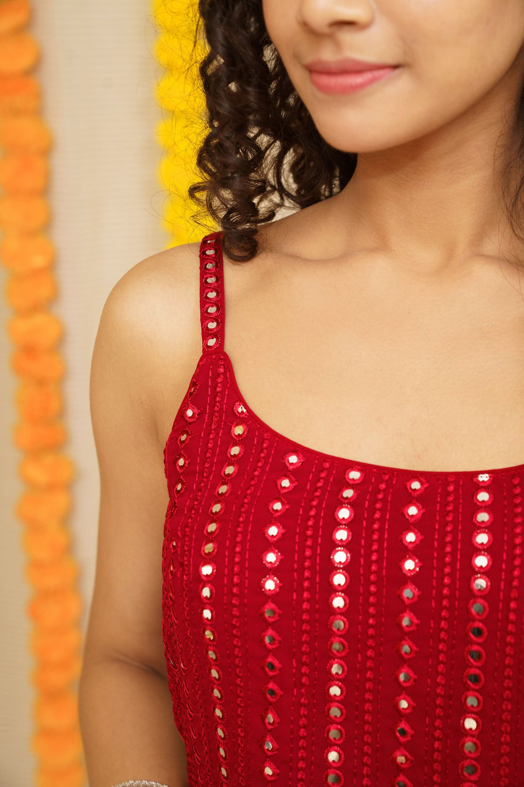 Passion Red Kurti and Dupatta 2 piece set, Sleeve Option available, made to order