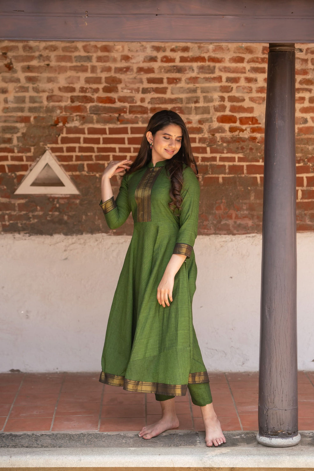 Henna Green and Black Mangalgiri Co-Ord Set |Made to Order