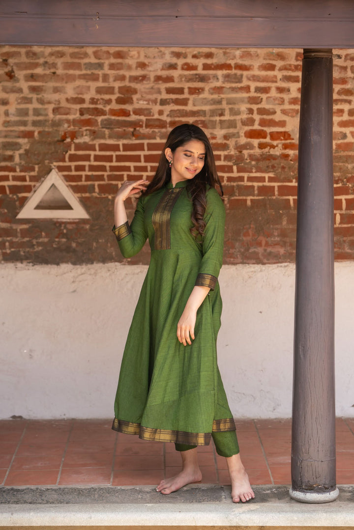 Henna Green and Black Mangalgiri Co-Ord Set |Made to Order