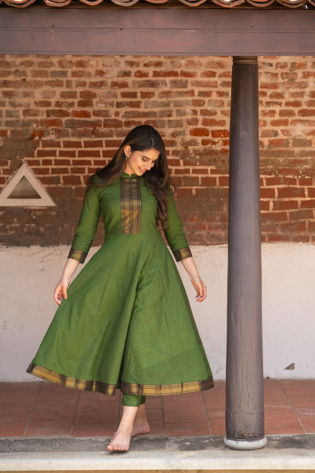 Henna Green and Black Mangalgiri Co-Ord Set |Made to Order