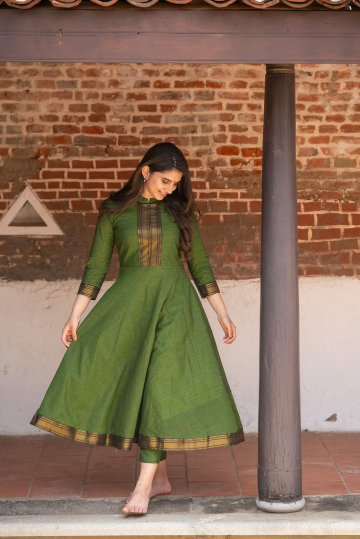 Henna Green and Black Mangalgiri Co-Ord Set |Made to Order