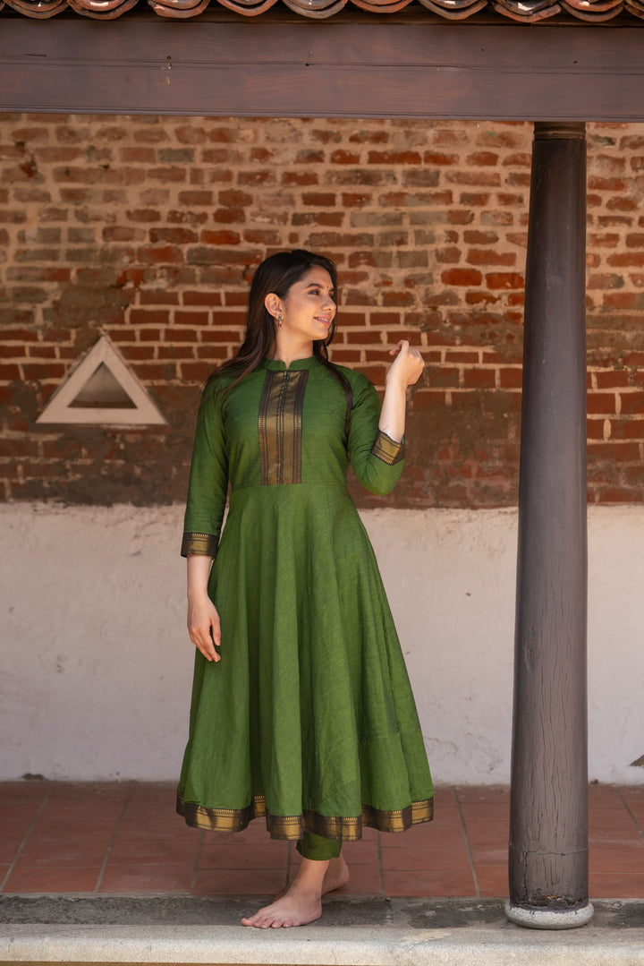 Henna Green and Black Mangalgiri Co-Ord Set |Made to Order