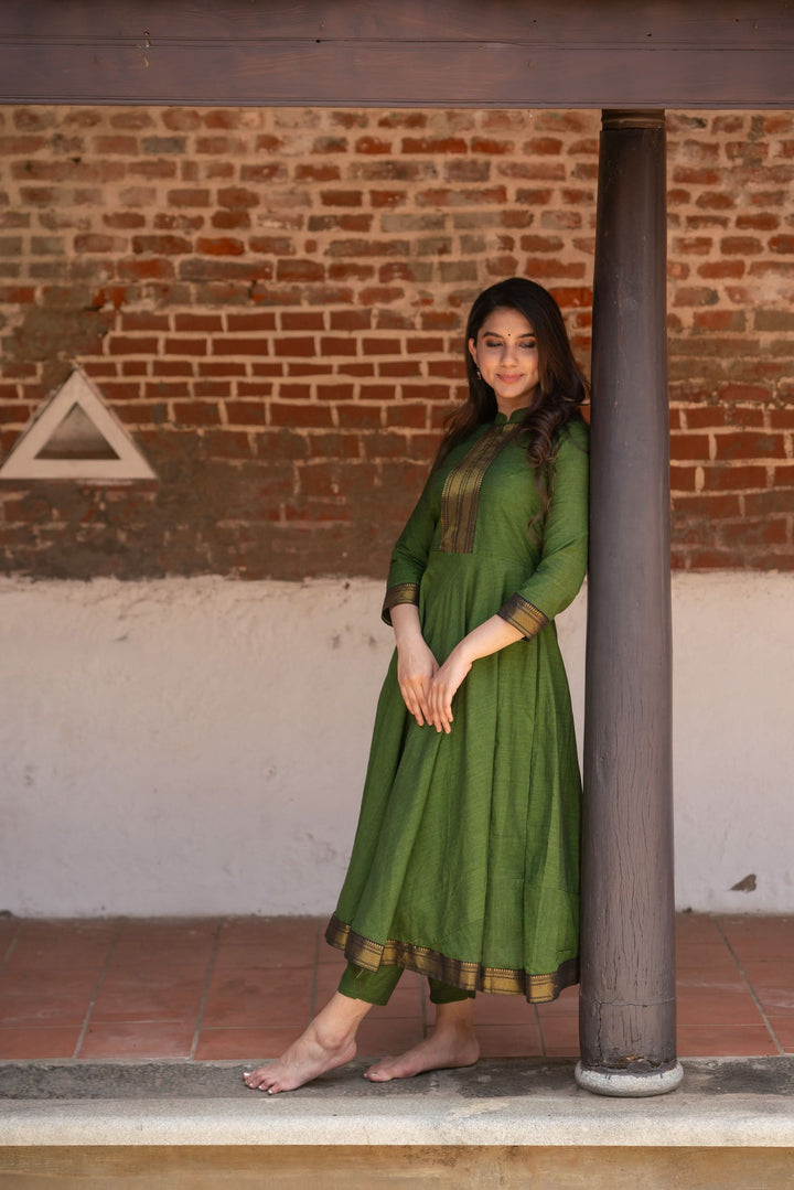 Henna Green and Black Mangalgiri Co-Ord Set |Made to Order