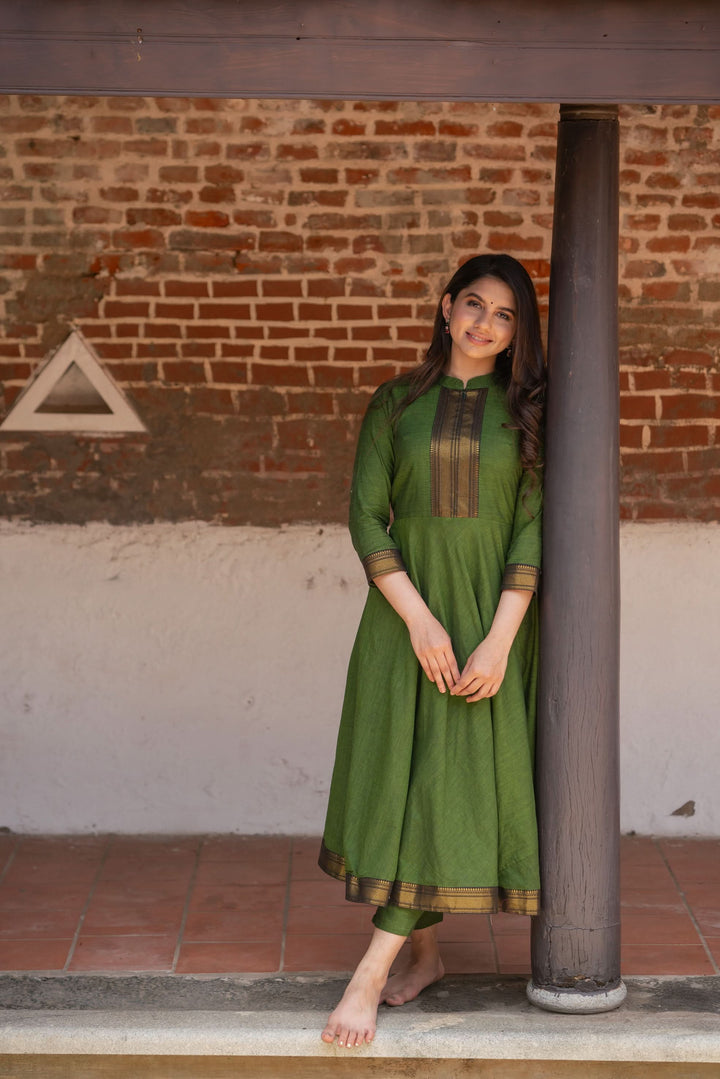 Henna Green and Black Mangalgiri Co-Ord Set |Made to Order