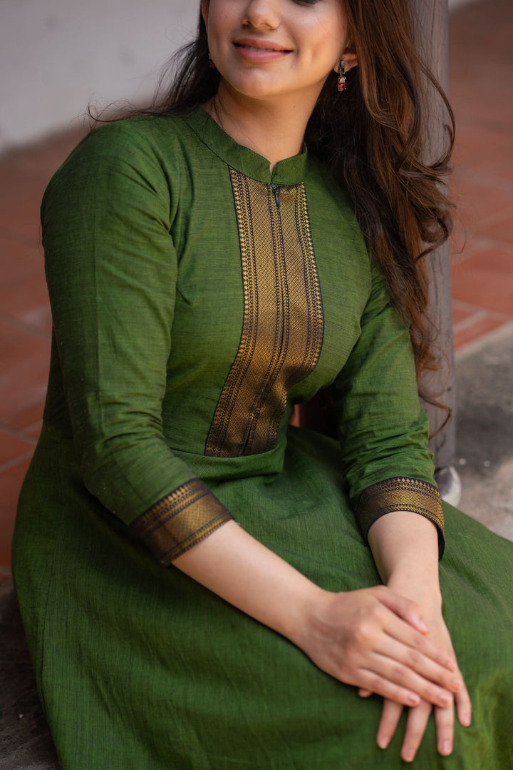 Henna Green and Black Mangalgiri Co-Ord Set |Made to Order
