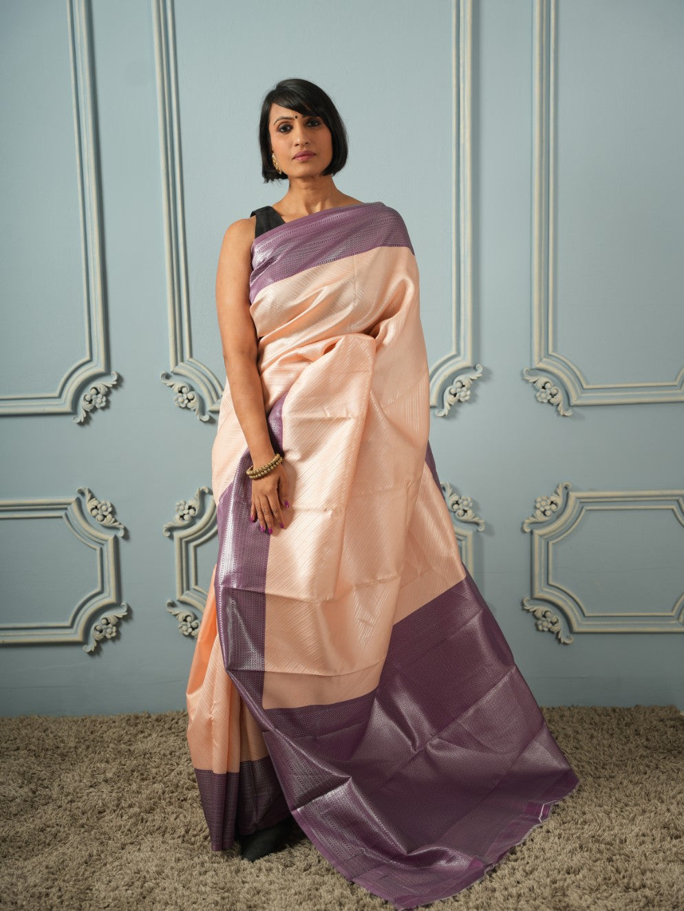 Meghana - Peach and Purple Saree | SHOBITAM