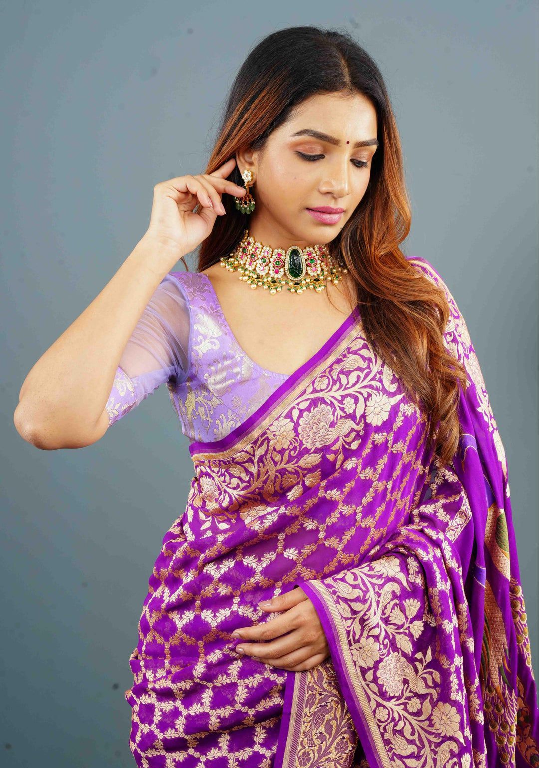 Traditional Jadau Kundan Choker Set With Dangling Pearls And Matching Earrings
