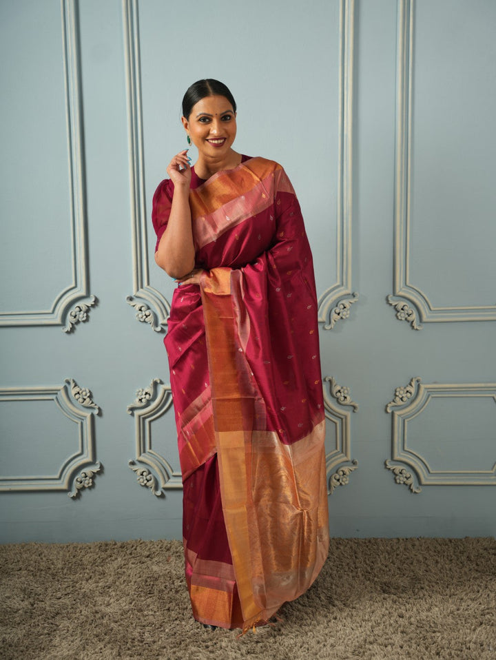 Sailaja - Maroon Uppada Silk Saree | SILK MARK CERTIFIED | SHOBITAM