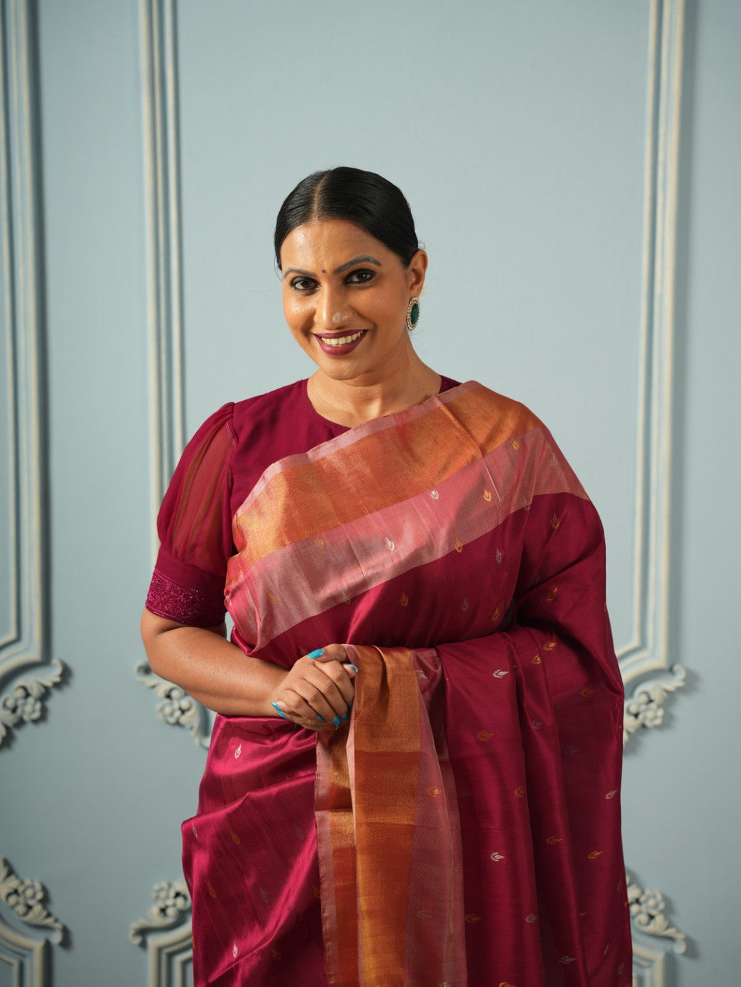Sailaja - Maroon Uppada Silk Saree | SILK MARK CERTIFIED | SHOBITAM