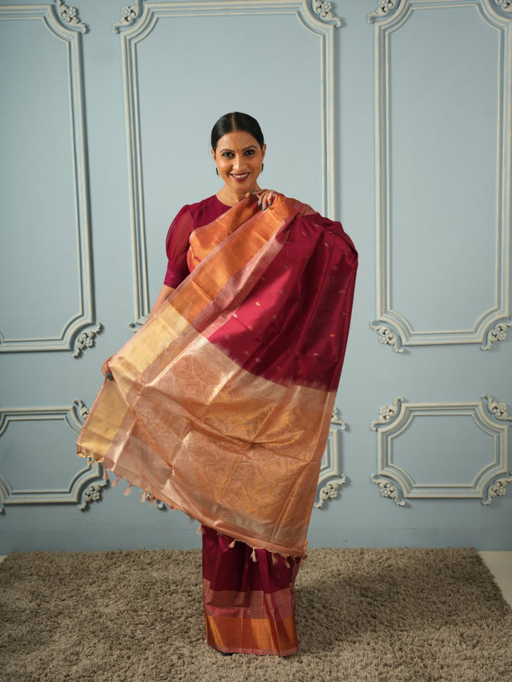 Sailaja - Maroon Uppada Silk Saree | SILK MARK CERTIFIED | SHOBITAM