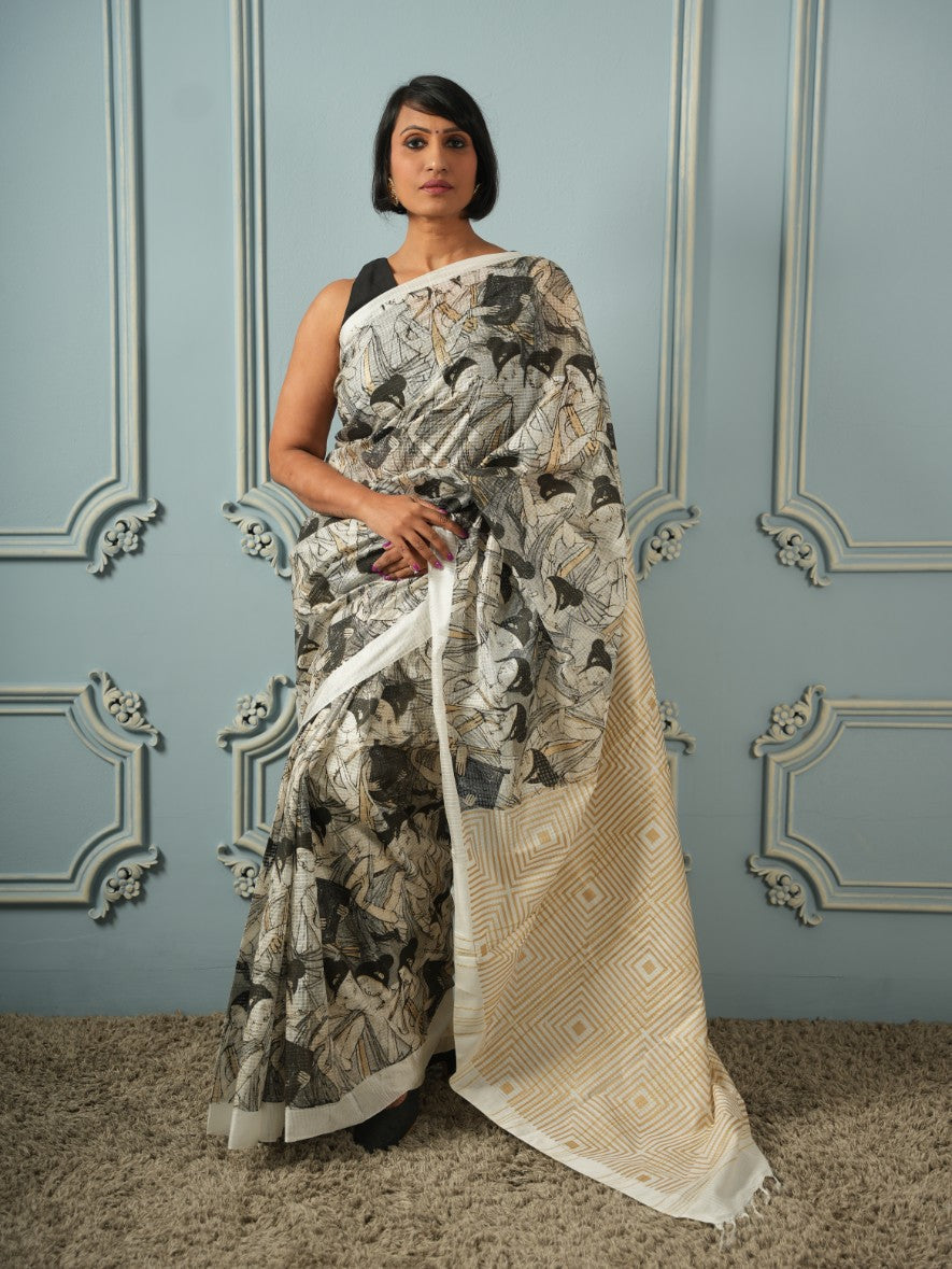 The Girl Tribe- Printed Silk Cotton Saree | SHOBITAM