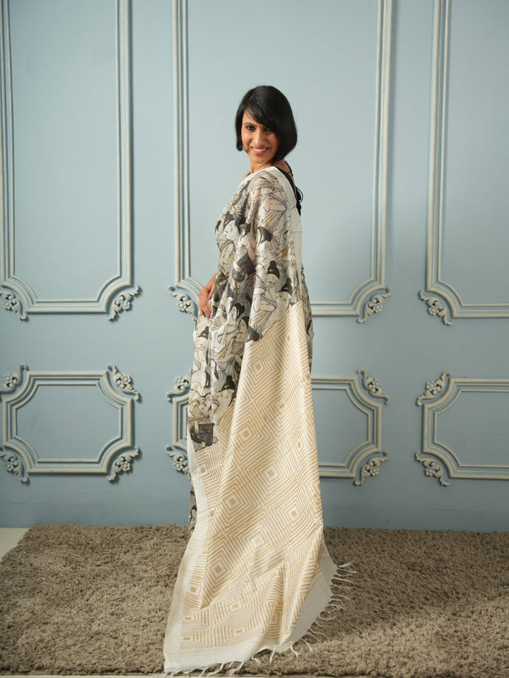The Girl Tribe- Printed Silk Cotton Saree | SHOBITAM