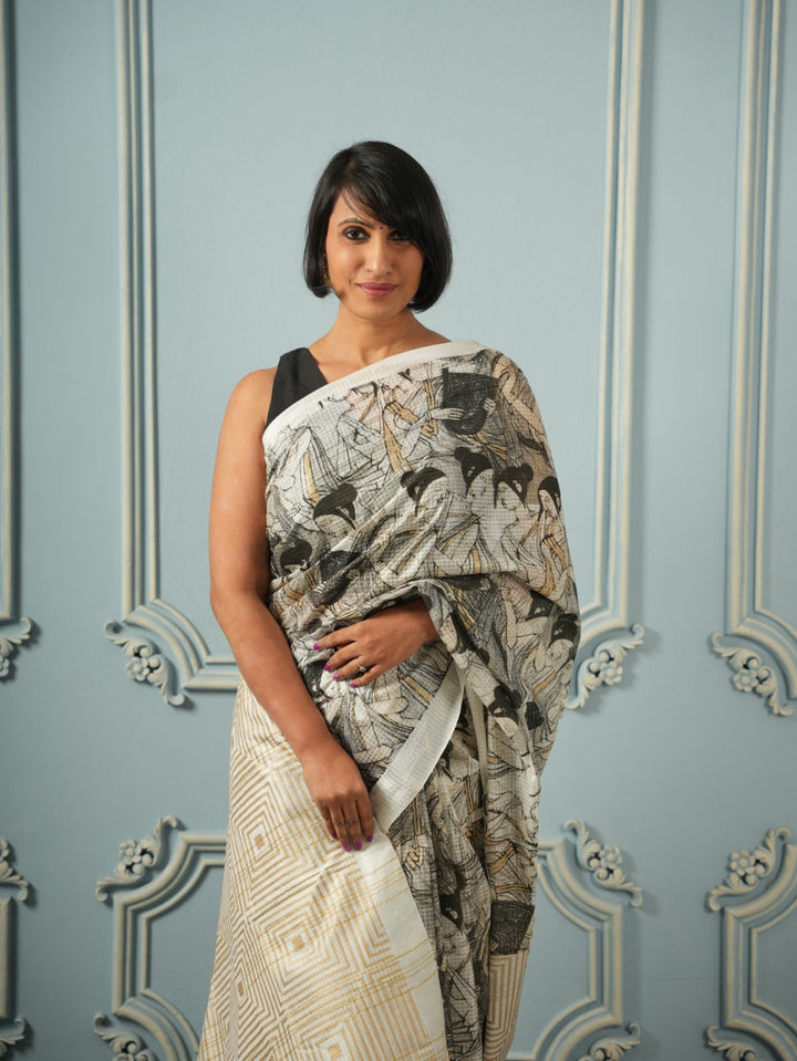 The Girl Tribe- Printed Silk Cotton Saree | SHOBITAM