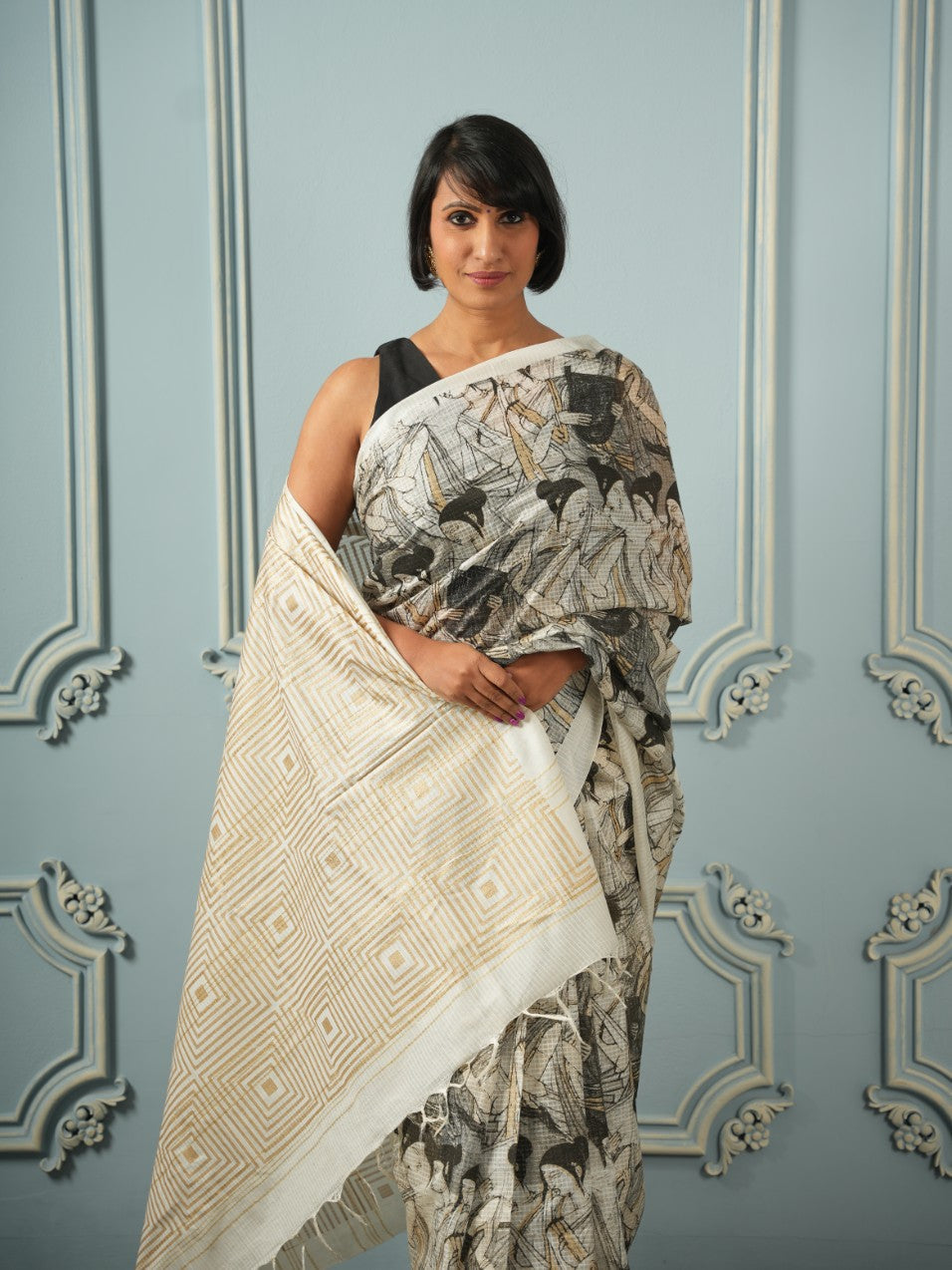 The Girl Tribe- Printed Silk Cotton Saree | SHOBITAM
