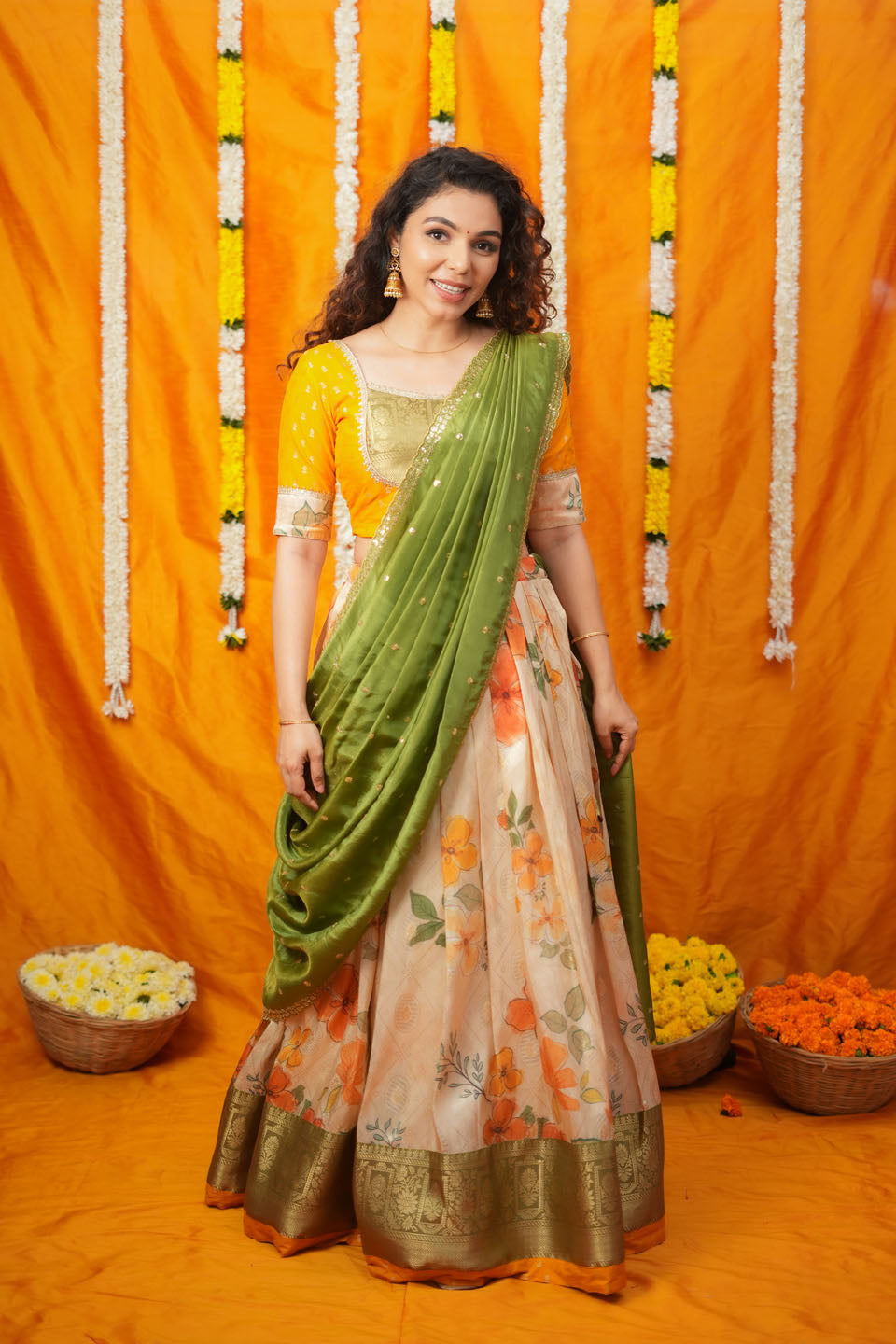Harita Mustard & Floral Ivory Lehenga Set | Made to Order | SHOBITAM