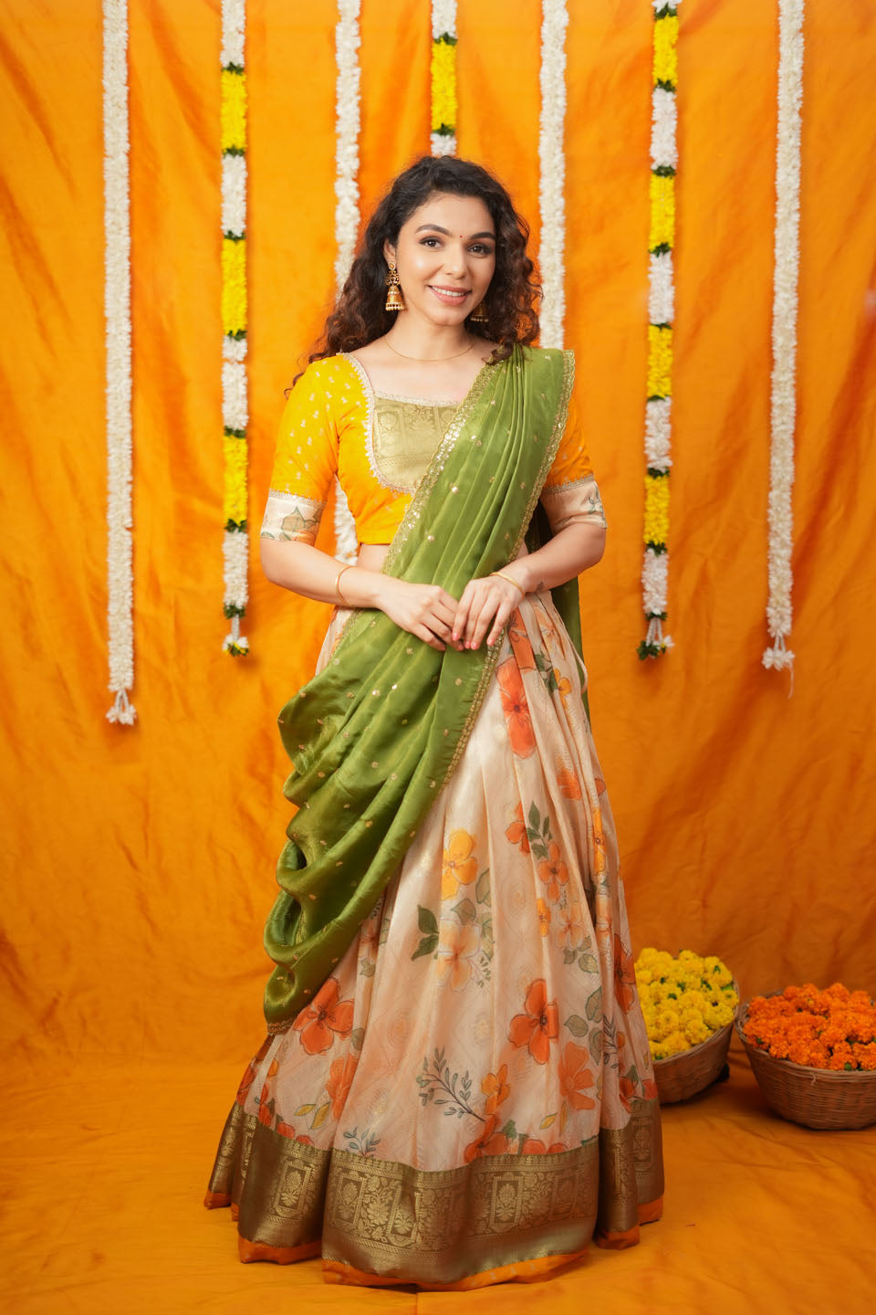 Harita Mustard & Floral Ivory Lehenga Set | Made to Order | SHOBITAM