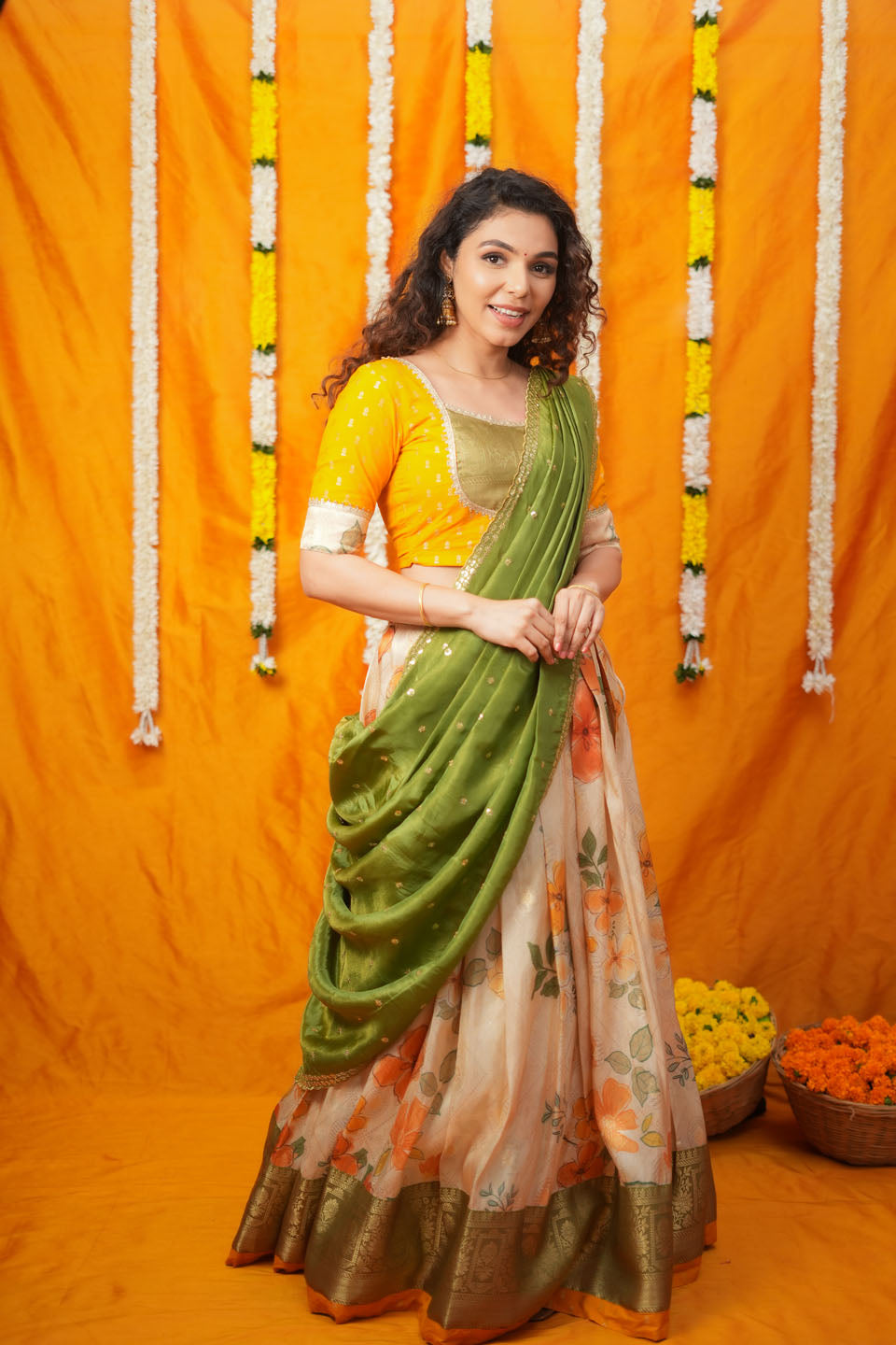 Harita Mustard & Floral Ivory Lehenga Set | Made to Order | SHOBITAM