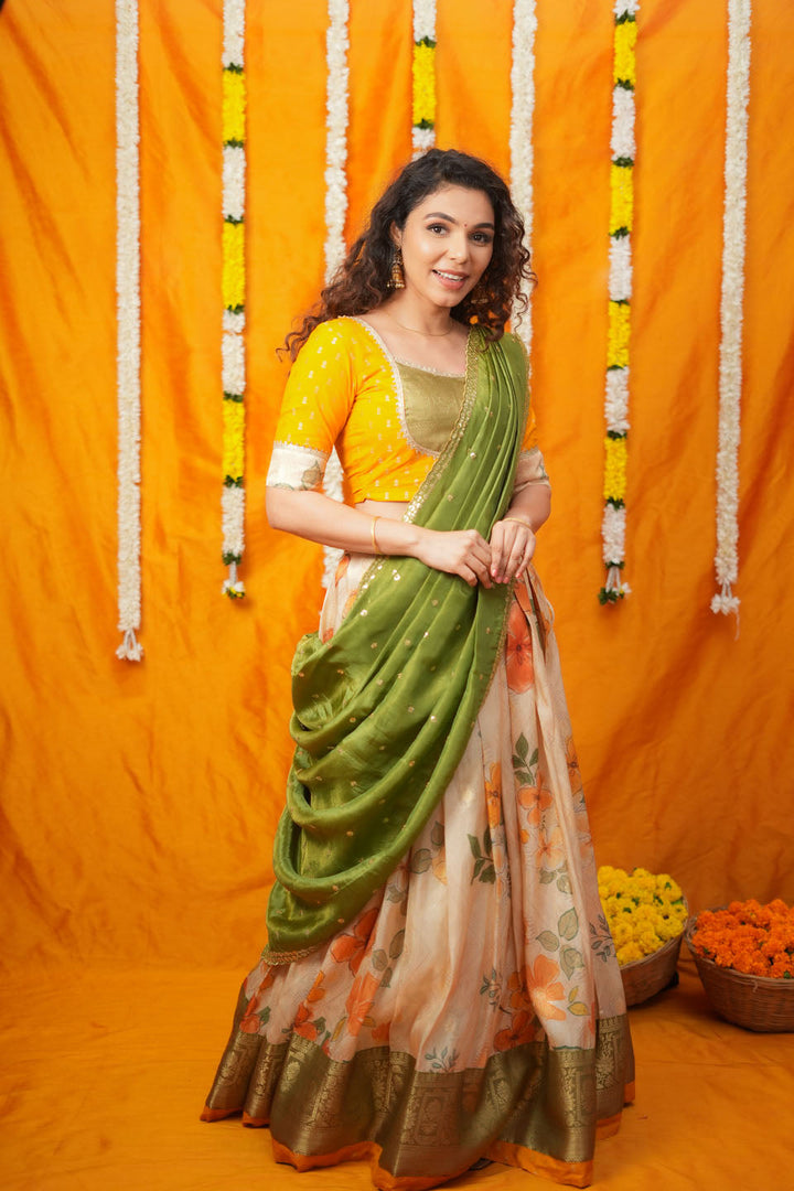 Harita Mustard & Floral Ivory Lehenga Set | Made to Order | SHOBITAM