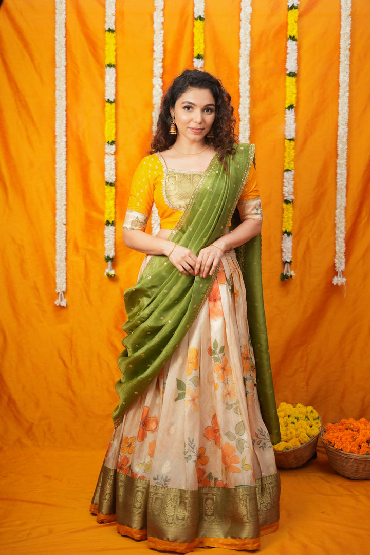 Harita Mustard & Floral Ivory Lehenga Set | Made to Order | SHOBITAM