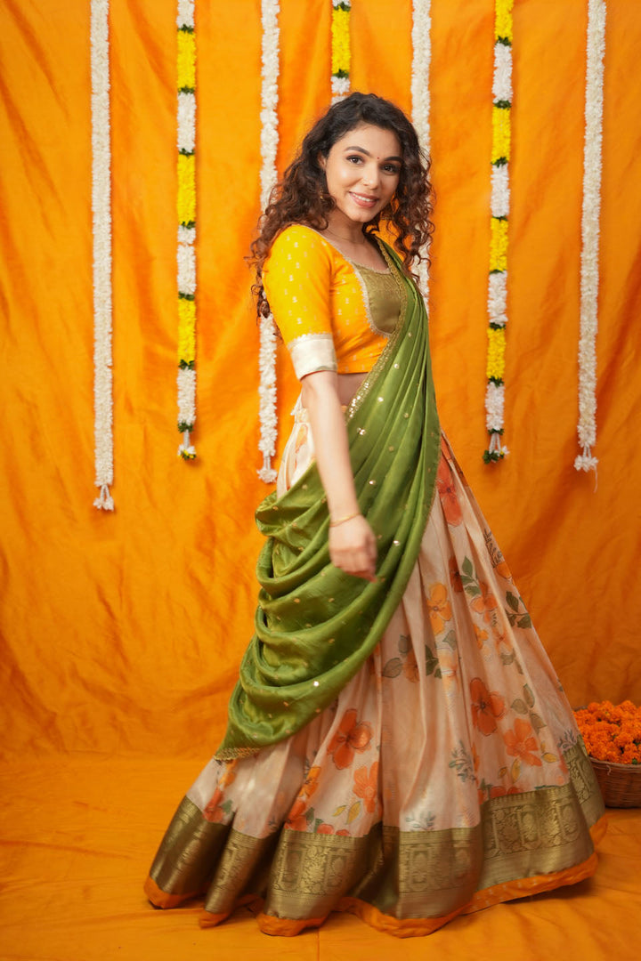 Harita Mustard & Floral Ivory Lehenga Set | Made to Order | SHOBITAM