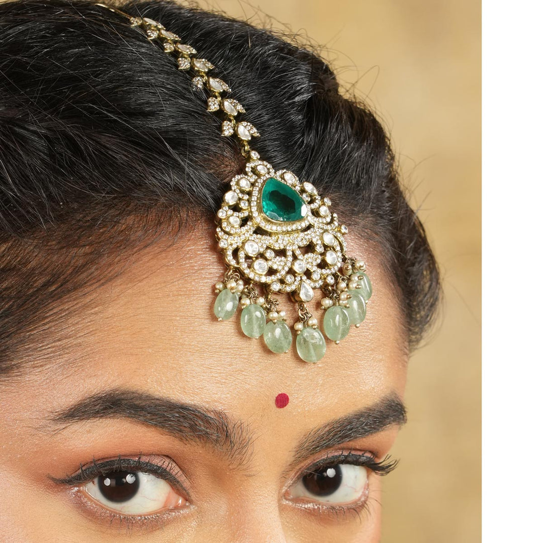 Pure 92.5 Silver Garnet Victorian Maangtikka | SHOBITAM