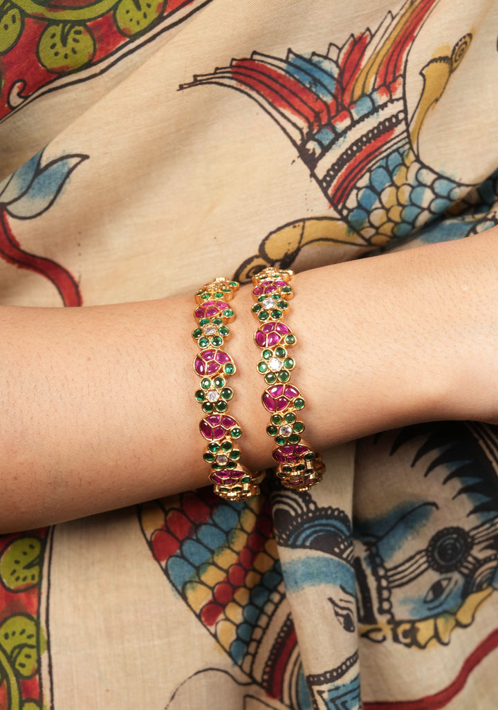 Size 2.6-  Kundan Stone Bangles with Floral  and Mango Units designs  | Shobitam Jewelery