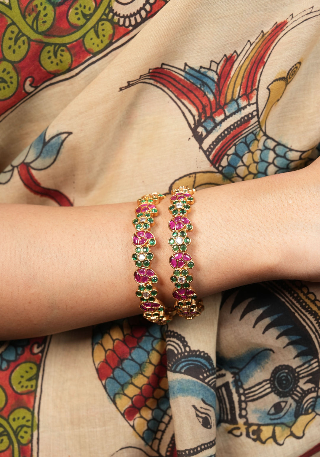 Size 2.6-  Kundan Stone Bangles with Floral  and Mango Units designs  | Shobitam Jewelery