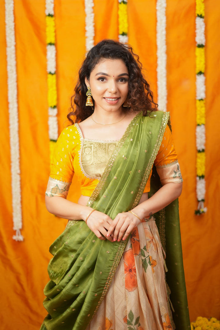 Harita Mustard & Floral Ivory Lehenga Set | Made to Order | SHOBITAM