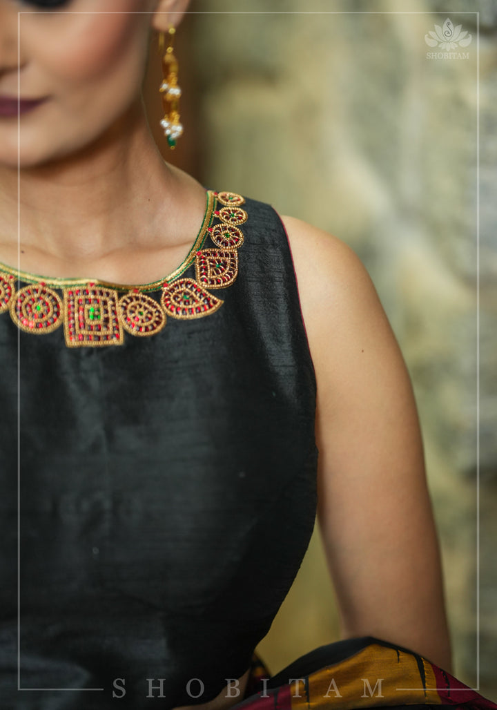 Necklace Design Jadau Ornamental Blouse in Pure Raw Silk
