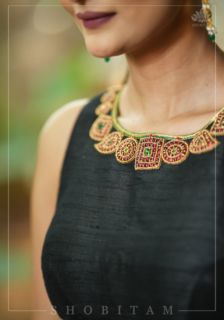 Necklace Design Jadau Ornamental Blouse in Pure Raw Silk