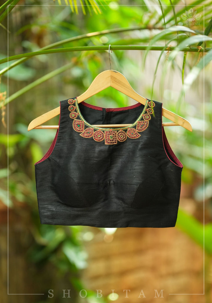 Necklace Design Jadau Ornamental Blouse in Pure Raw Silk