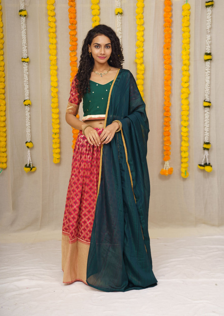 Green and Maroon Lehenga | Made To Order