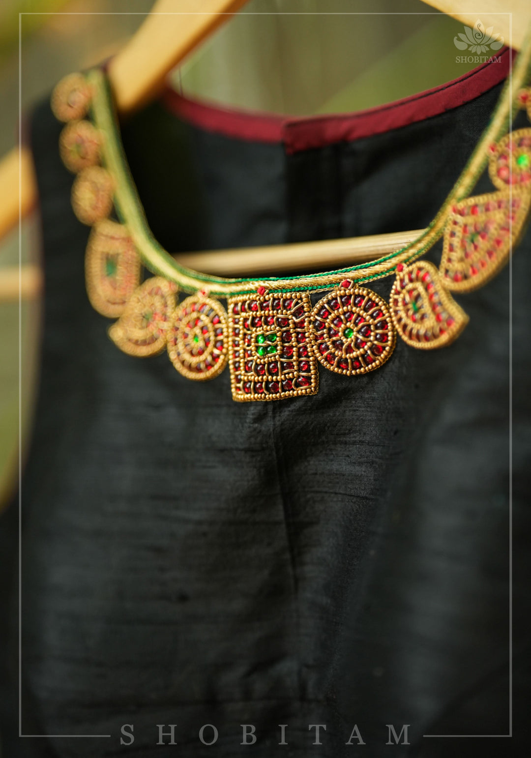 Necklace Design Jadau Ornamental Blouse in Pure Raw Silk