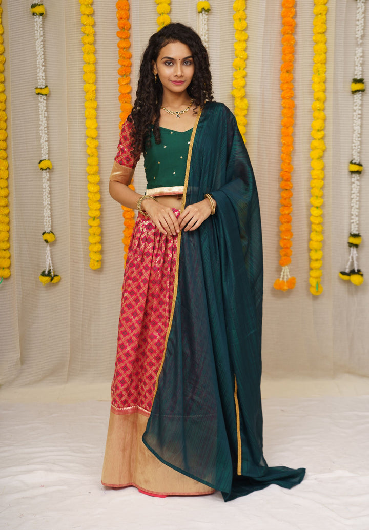 Green and Maroon Lehenga | Made To Order