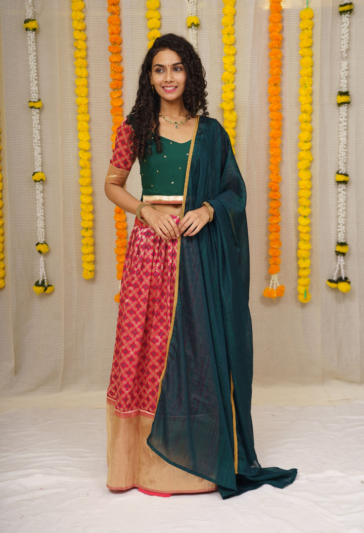 Green and Maroon Lehenga | Made To Order