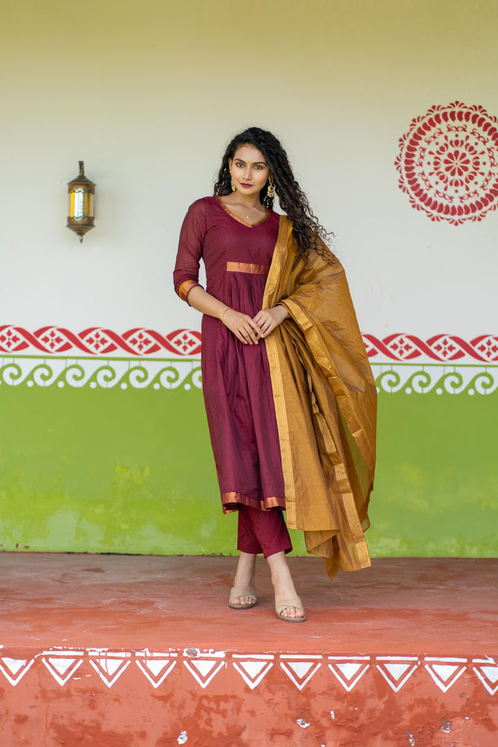 Shanmathi Maroon & Mustard With Dupatta | Made To Order