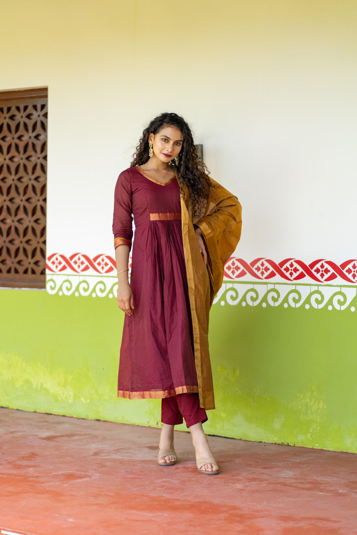 Shanmathi Maroon & Mustard With Dupatta | Made To Order