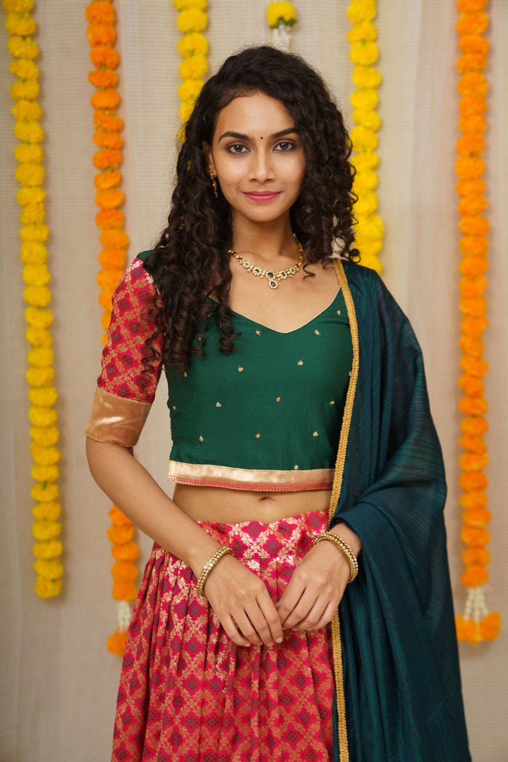 Green and Maroon Lehenga | Made To Order