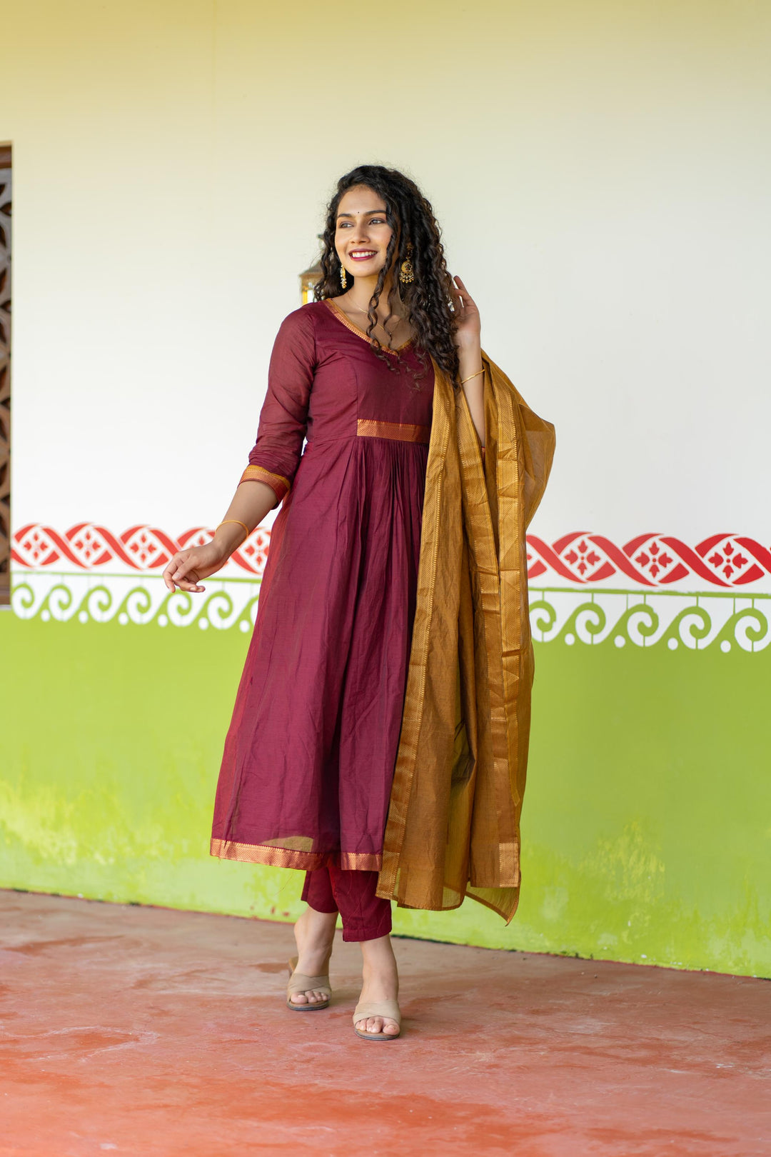 Shanmathi Maroon & Mustard With Dupatta | Made To Order