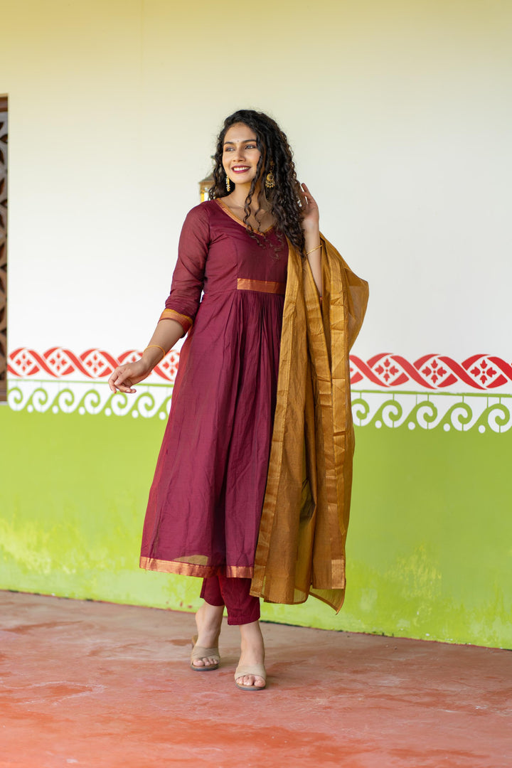 Shanmathi Maroon & Mustard With Dupatta | Made To Order