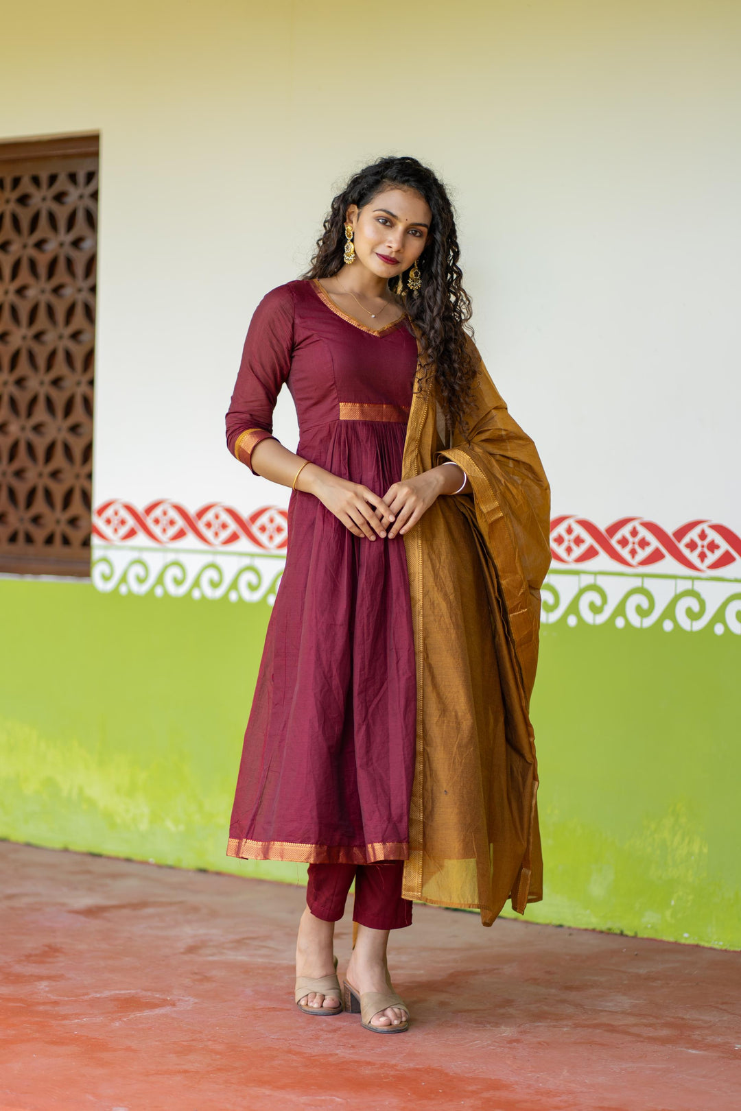 Shanmathi Maroon & Mustard With Dupatta | Made To Order